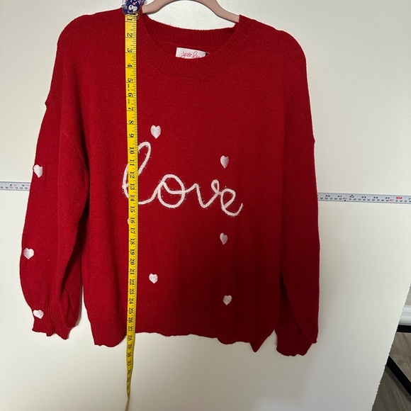 Red Crew Neck Sweater with Love Script and Embellishments - Picture 1 of 9